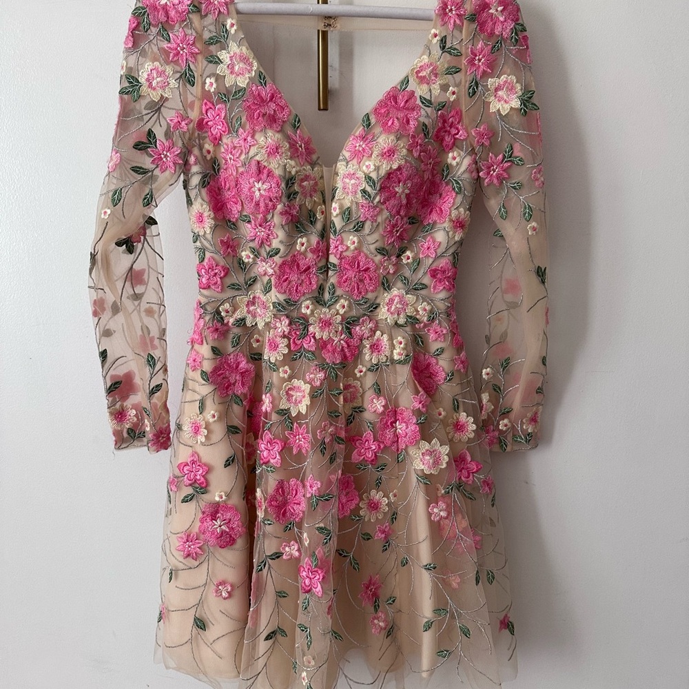 Sherri Hill Pink and Cream Floral Dress